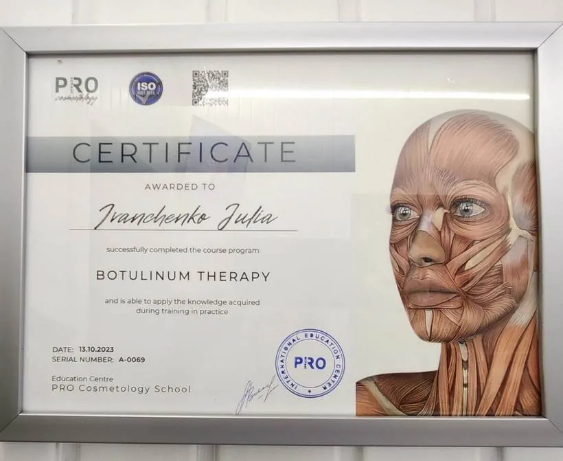 Сертифікат Botulinum Therapy, PRO Cosmetology School, 2023
